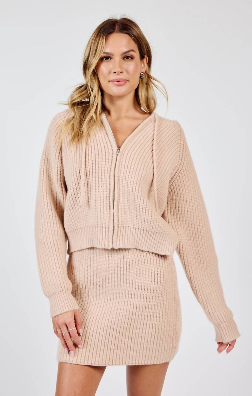 NEW SADIE & SAGE repair zip up knit sweater with hood in cream